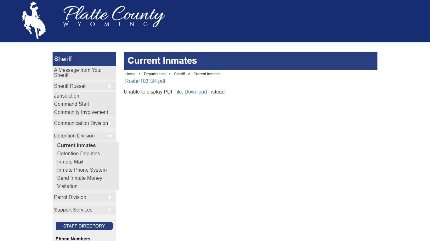 The Official Website of Platte County, Wyoming - Current Inmates