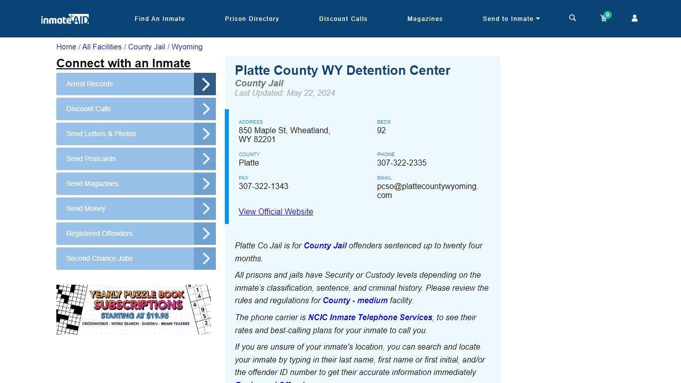 Platte County WY Detention Center - Inmate Locator